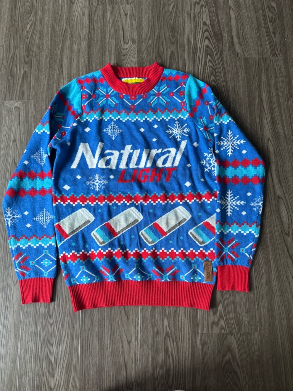 Tipsy Elves Blue and Red Natural Light Crewneck Sweater - Natty Light